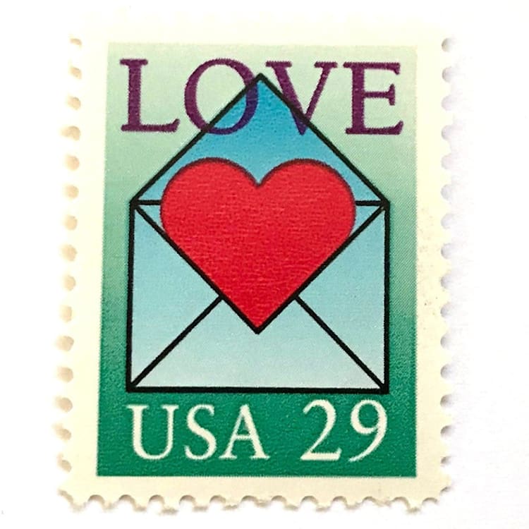 "Love Envelope and Heart Postage Stamps | Love Series | Wedding Stamps | Valentine's Day | Vintage Unused USPS Postage 29c | Pack of 20" - Postage Stamps in green by Heritage Post House