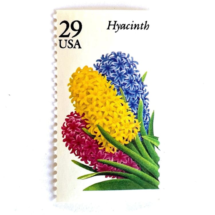 "Hyacinth Postage Stamps | Spring Garden Flowers Series | Botanical | Wedding Stamps | Vintage Unused USPS Postage 29c | Pack of 10" - Postage Stamps in yellow by Heritage Post House