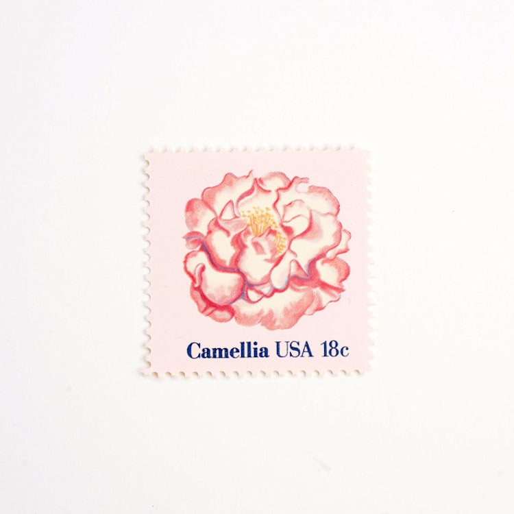 "18 Cent Camellia Postage Stamps // Set of 10 // UNUSED" - Postage Stamps in pink by Flourish Fine Writing