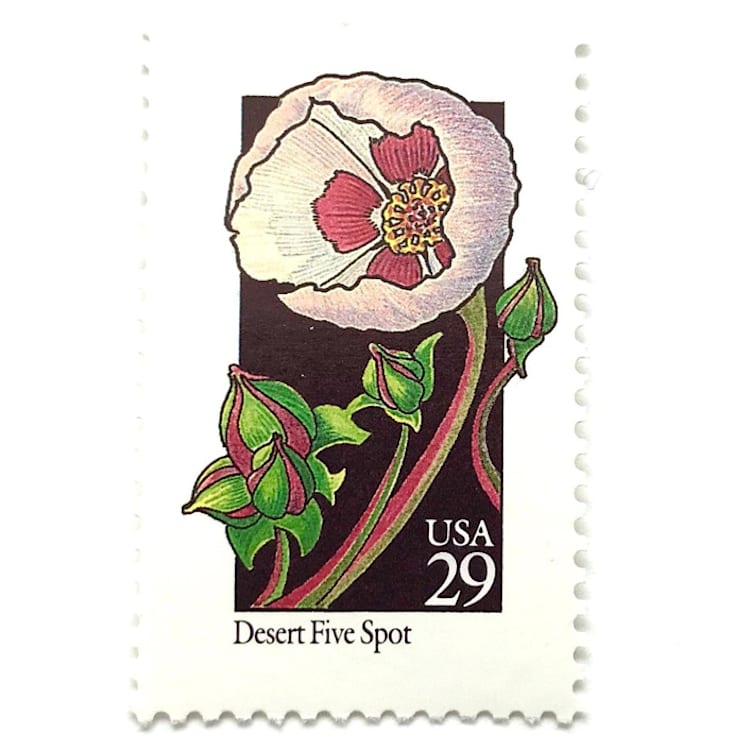 "Desert Five Spot Postage Stamps | American Wildflower Series | Pink Flower | Botanical | Wedding Stamps | Vintage Unused USPS Postage 29c | Pack of 10" - Postage Stamps in pink by Heritage Post House