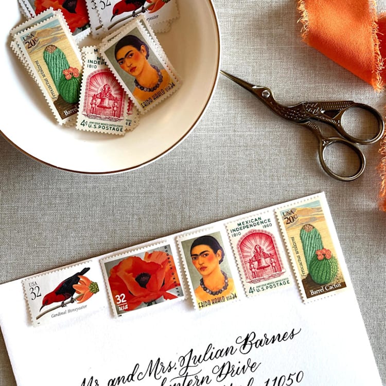 "Mexico Inspired Vintage Postage Set | Each Set Will Mail a 2 oz Letter | Wedding Stamps | 10 Sets (50 Stamps Total)" - Postage Stamps in multicolor by Heritage Post House