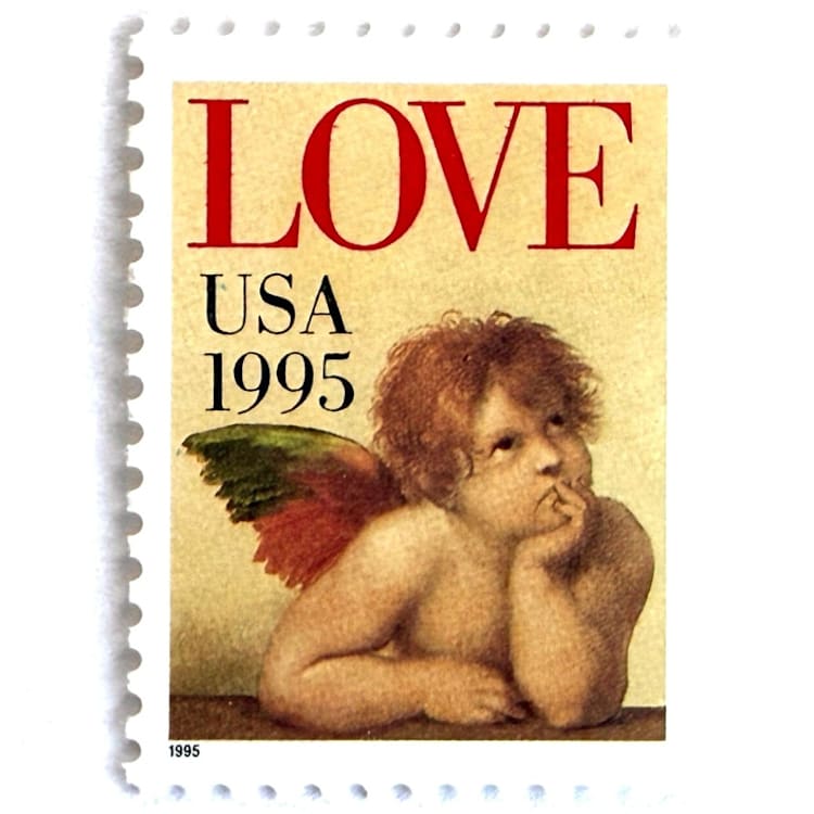"Cherub Postage Stamps | Love Series | Raphael Sistine Madonna | Angel | Cupid | Valentine | Wedding Stamps | Vintage Unused USPS Postage 32c | Pack of 10" - Postage Stamps in natural by Heritage Post House