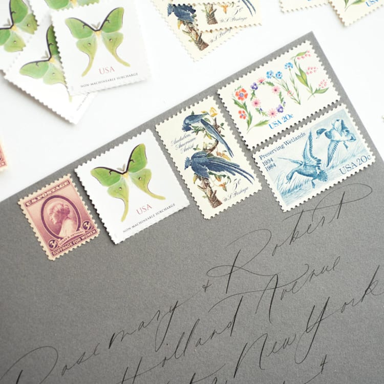 "The Naturalist's Garden Postage Set // Set of 5 // $1.79 in postage per set" - Postage Stamps in blue by Flourish Fine Writing