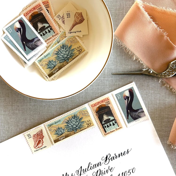 "California Vintage Postage Set | Wedding Stamps | Each Set Will Mail a 1 oz Letter | 10 Sets (40 Stamps Total)" - Postage Stamps in natural by Heritage Post House