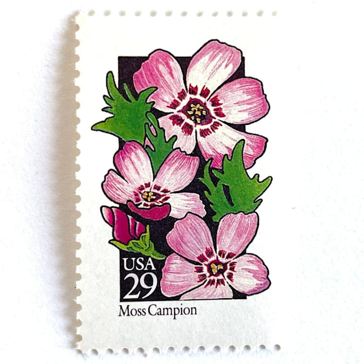 "Moss Campion Postage Stamps | American Wildflower Series | Purple Pink Flower | Botanical | Wedding Stamps | Vintage Unused USPS Postage 29c | Pack of 10" - Postage Stamps in purple by Heritage Post House