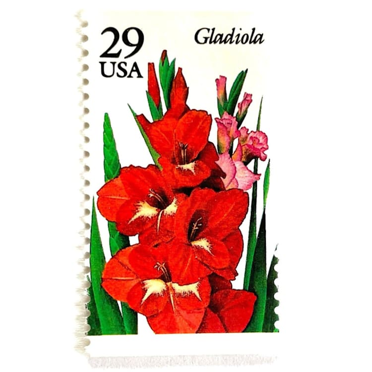 "Gladiola Postage Stamps | Summer Garden Flowers Series | Red Flower | Botanical | Wedding Stamps | Vintage Unused USPS Postage 29c | Pack of 10" - Postage Stamps in red by Heritage Post House