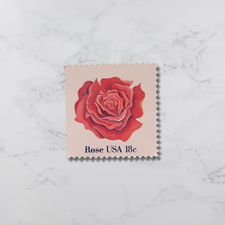 "Rose | Vintage Stamp, 18 cents, 1981 | 5 each" - Postage Stamps in red by The Silver Stamps