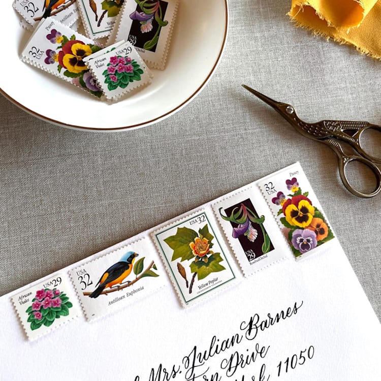 "Bright Botanical Postage Set | Wedding Stamps | Each Set Will Mail a 3 oz Letter | 10 Sets (50 Stamps Total)" - Postage Stamps in multicolor by Heritage Post House
