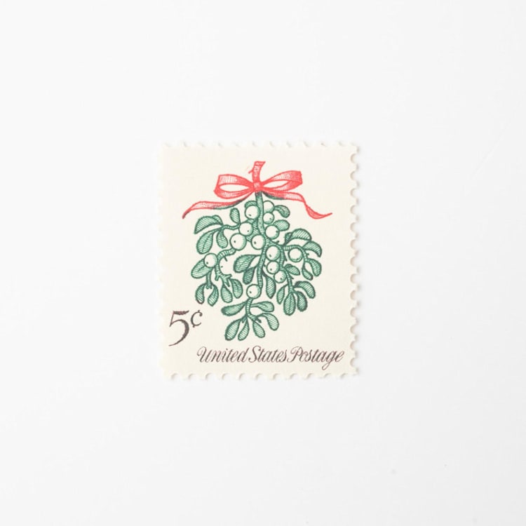 "5 Cent Christmas Mistletoe Stamps // Set of 10 // UNUSED Vintage Stamps" - Postage Stamps in green by Flourish Fine Writing