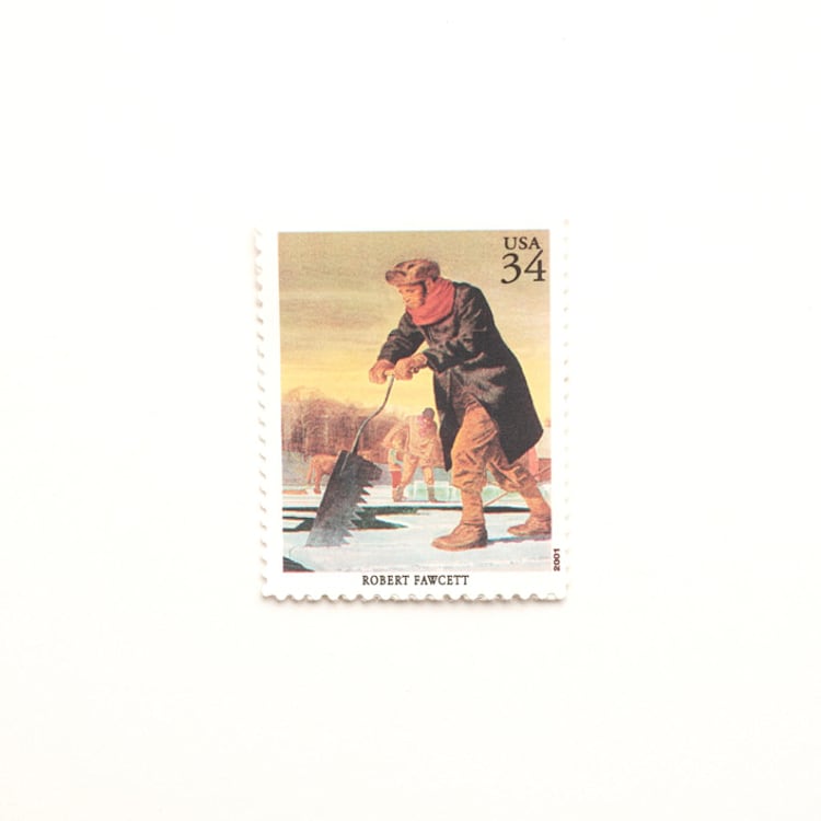 "34 Cent American Illustrator Robert Fawcett, "Hunter's Heaven" Postage Stamps // Set of 5 // UNUSED Vintage Stamps" - Postage Stamps in brown by Flourish Fine Writing