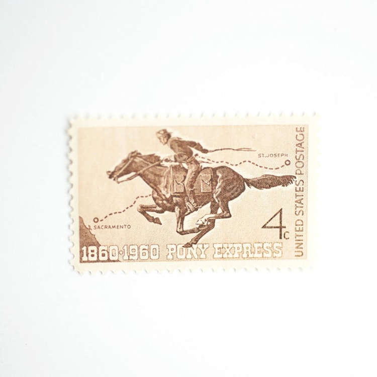 "4 Cent Pony Express Postage Stamps // set of 10 // UNUSED vintage stamps" - Postage Stamps in brown by Flourish Fine Writing