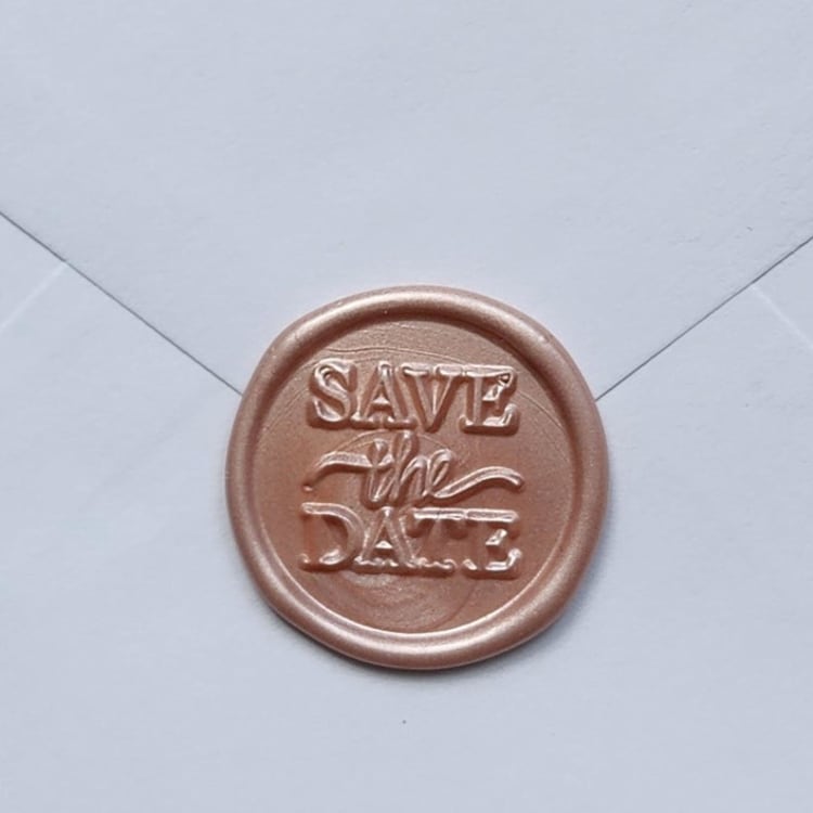 "Customizable Color Save the Date Self-adhesive Wax Seals in Print, Set of 5" - Wax Seals in gold by MC silverlinings