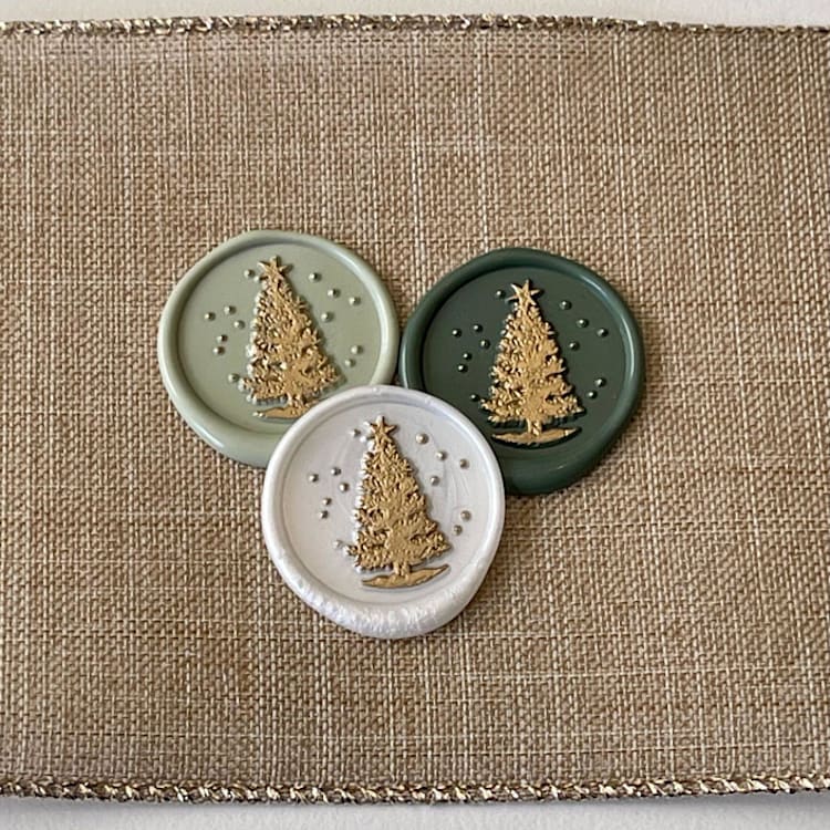 "Custom Christmas Tree Wax Seals with Gold Accent (set of 10)" - Wax Seals in multicolorassorted-colors by Vee