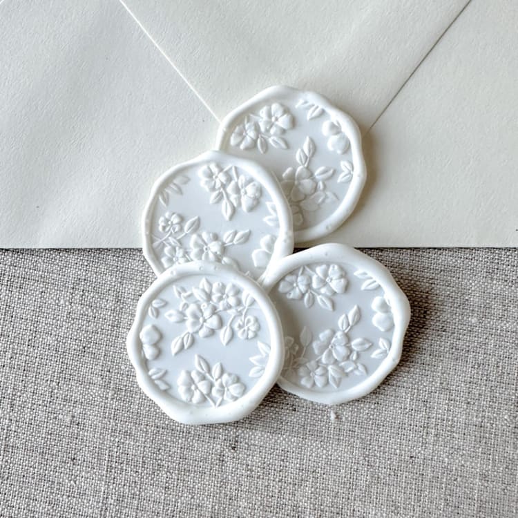 "White floral pattern 3D wax seal stickers | Set of 10" - Wax Seals in white by Orchid Studio