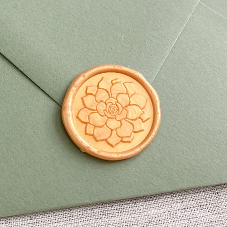 "Succulent self-adhesive wax seal in yellow gold | Set of 10" - Wax Seals in gold by Orchid Studio