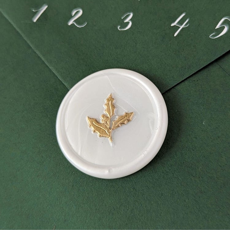 "Gilded Holly- Customizable Color- Set of 25 Hand-crafted Wax Seals" - Wax Seals in white by Inkspiringletters