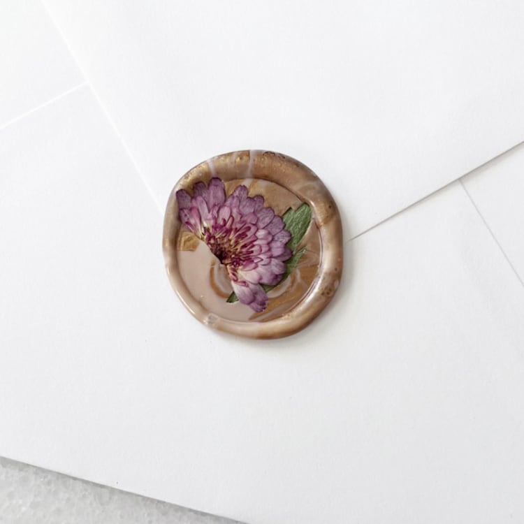 "Purple Mums in Blush Gold Marble Wax Seals | Pack of 10" - Wax Seals in purple by Caitlin Home