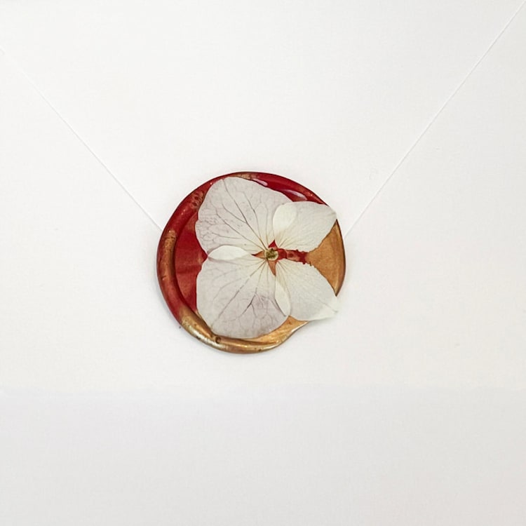 "White Hydrangea Wax Seal in Red Gold | Pack of 10" - Wax Seals in gold by Caitlin Home
