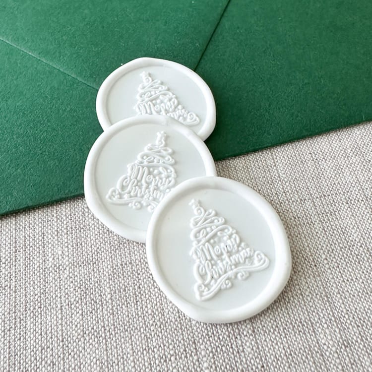 "White "Merry Christmas" tree wax seal sticker | Set of 10" - Wax Seals in white by Orchid Studio