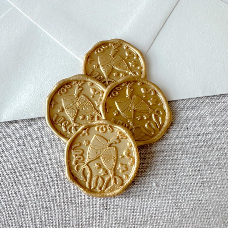 "Customizable color celebration wax seal sticker - Champagne toast | Set of 10" - Wax Seals in multicolorassorted-colors by Orchid Studio