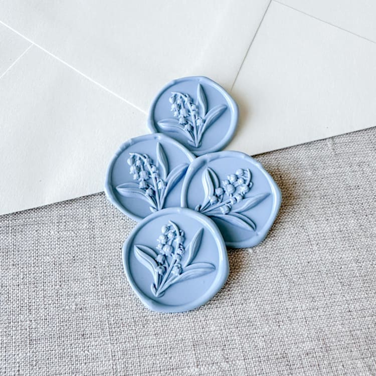 "Dusty Blue Lily of the Valley 3D wax seal stickers | Set of 10" - Wax Seals in blue by Orchid Studio
