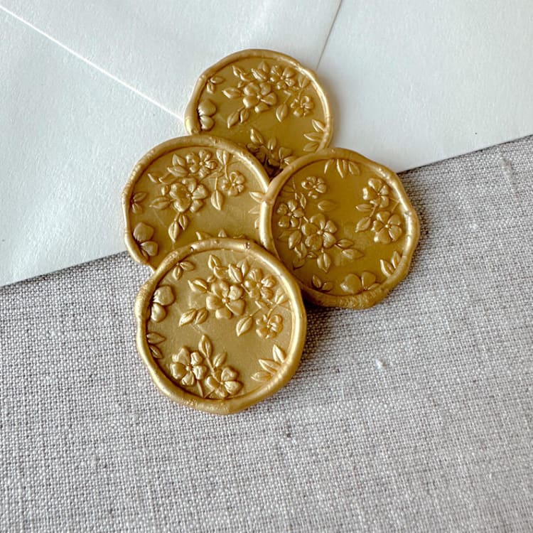 "Classic Gold floral pattern 3D wax seal stickers | Set of 10" - Wax Seals in gold by Orchid Studio
