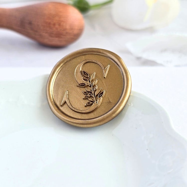 "Leaf Monogram- Customizable Color- Set of 25 Hand-crafted Wax Seals" - Wax Seals in multicolor by Inkspiringletters