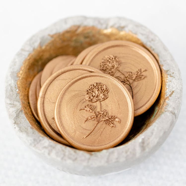 "Pretty in Peony (Sold in Sets of 10)" - Wax Seals in gold by Lindsey Cain