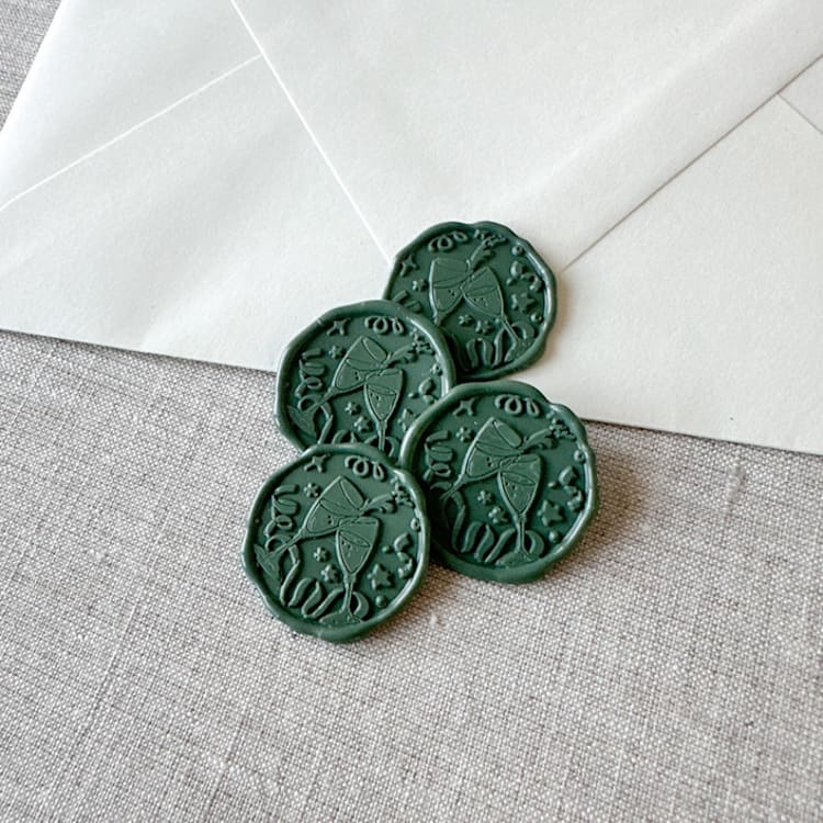 "Olive Green celebration wax seal sticker - Champagne toast | Set of 10" - Wax Seals in green by Orchid Studio