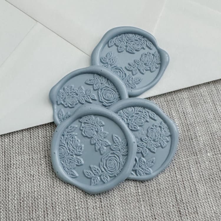 "Dusty blue roses wax seal stickers | Set of 10" - Wax Seals in blue by Orchid Studio