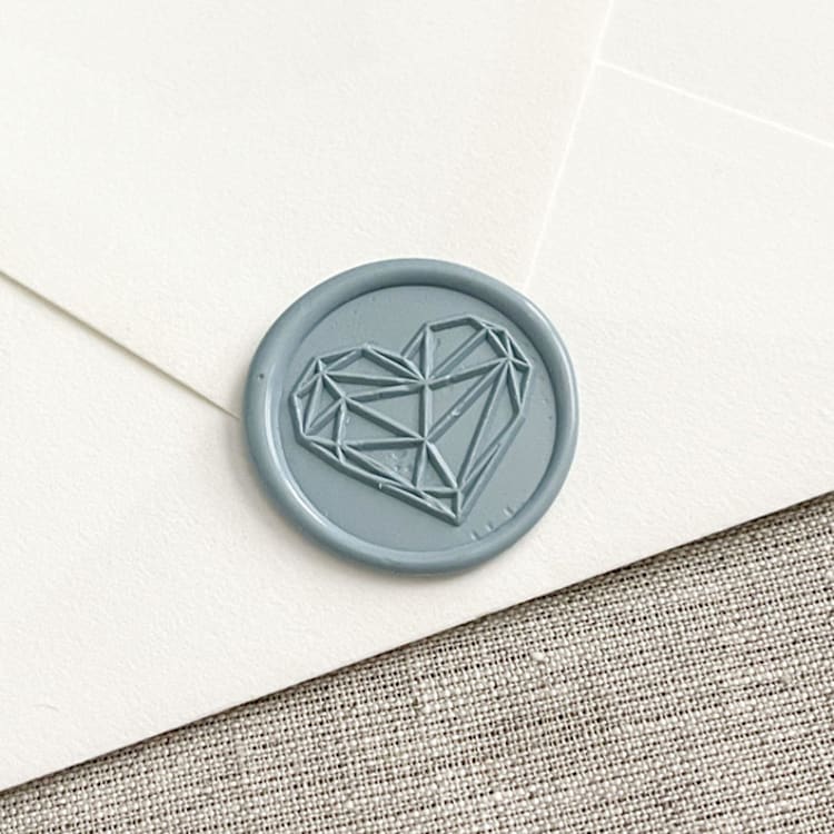 "Geometric heart self-adhesive wax seal in dusty blue | Set of 10" - Wax Seals in blue by Orchid Studio