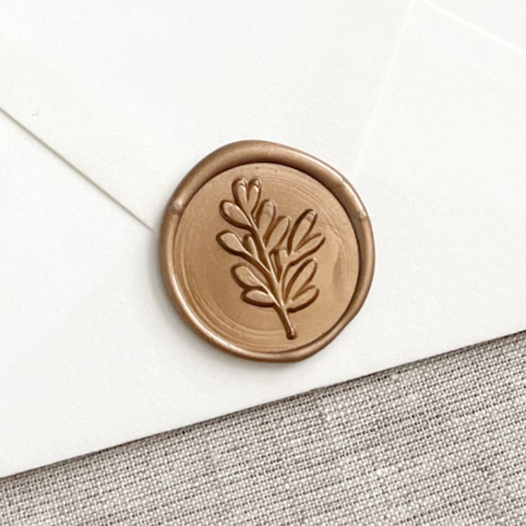 "Branch self-adhesive wax seal in antique gold | Set of 10" - Wax Seals in bronze by Orchid Studio
