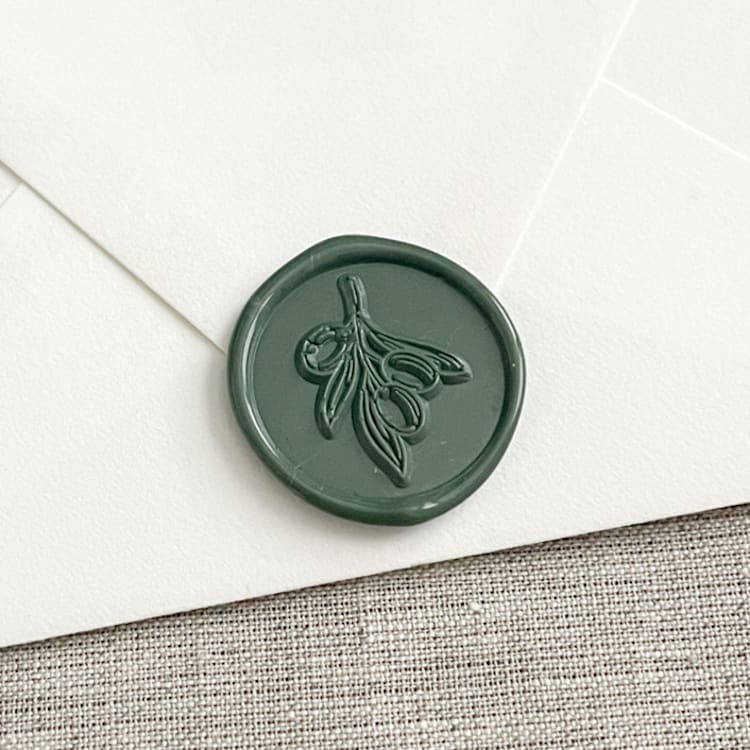 "Olive branch self-adhesive wax seal in olive green | Set of 10" - Wax Seals in green by Orchid Studio