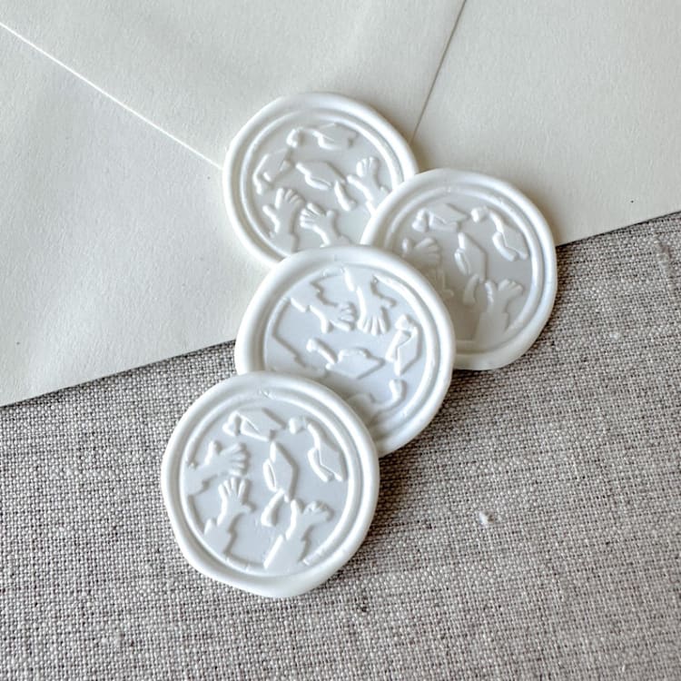 "White graduation wax seal - Graduation cap throw | Set of 10" - Wax Seals in white by Orchid Studio