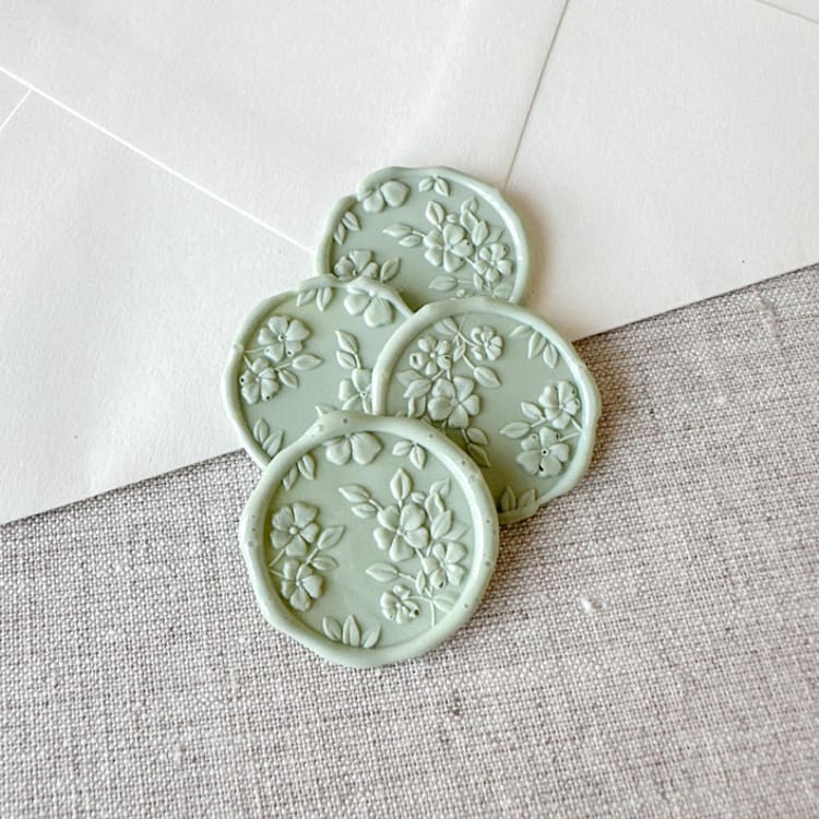 "Sage Green floral pattern 3D wax seal stickers | Set of 10" - Wax Seals in green by Orchid Studio