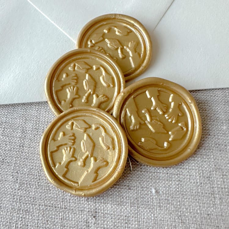 "Classic Gold graduation wax seal - Graduation cap throw | Set of 10" - Wax Seals in gold by Orchid Studio