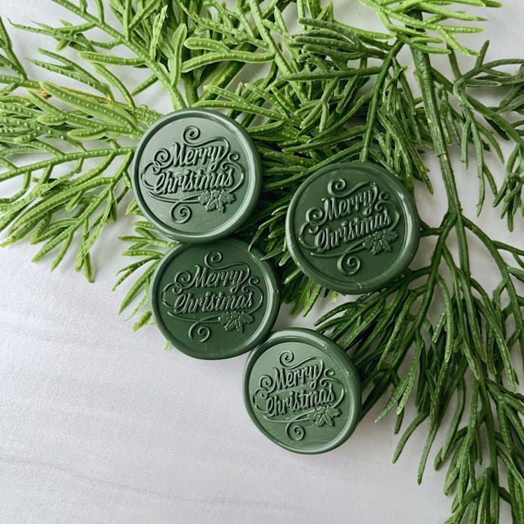 "Merry Christmas Green Wax Seal - set of 10" - Wax Seals in green by Honey Silks Co