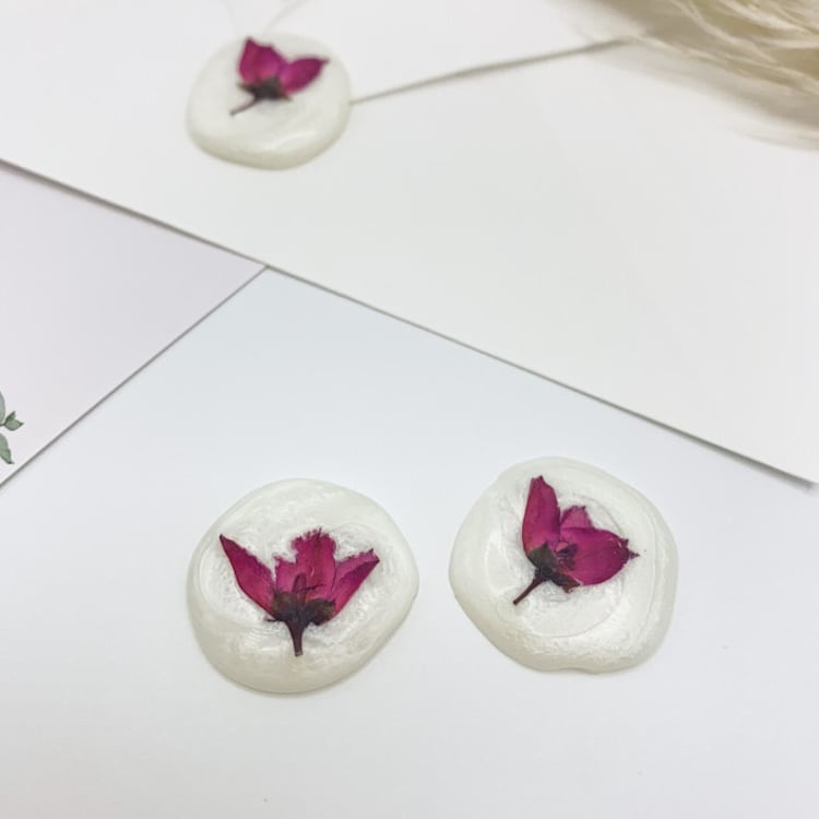 "Pressed Flower Ivory Wax Seal Pink Flower Set Of 6" - Wax Seals in white by Christine OMalley