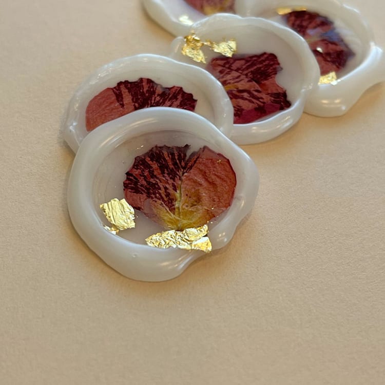 "Vellum Rose Petal with Gold Flakes Wax Seal Stickers" - Wax Seals in natural by Eva Tadros
