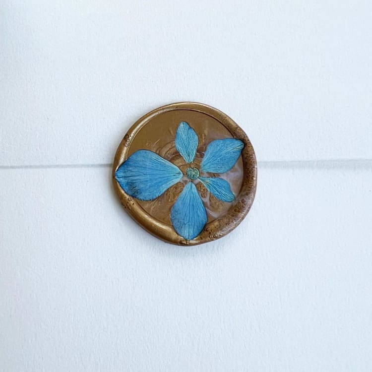 "Blue Hydrangea Wax Seal in Gold | Pack of 10" - Wax Seals in blue by Caitlin Home