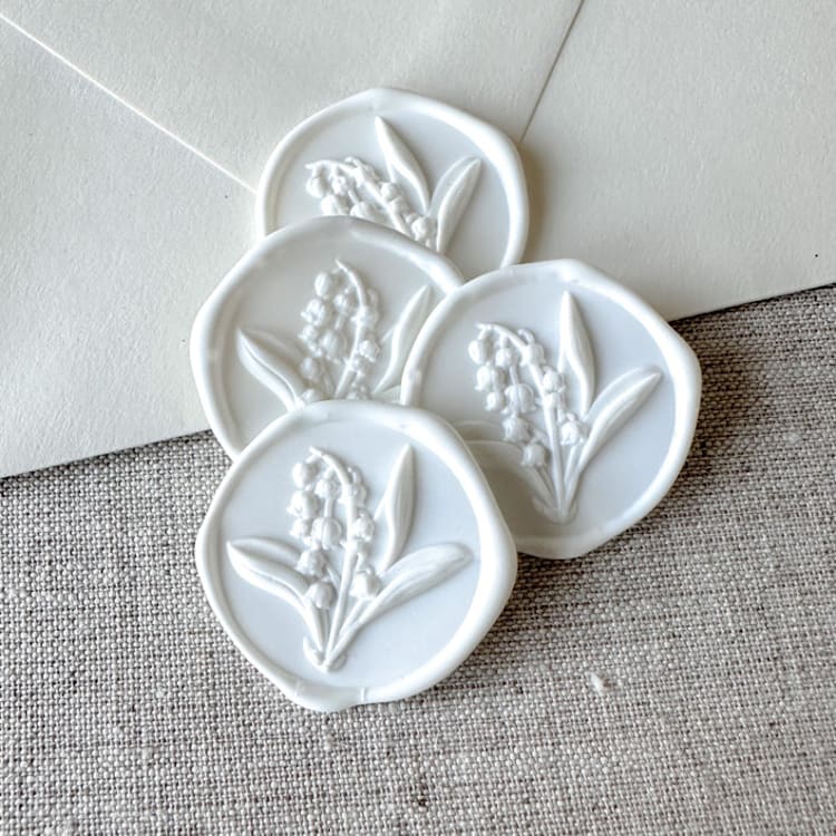 "White Lily of the Valley 3D wax seal stickers | Set of 10" - Wax Seals in white by Orchid Studio