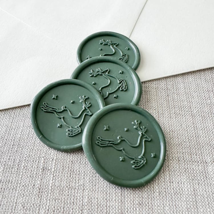 "Olive Green Christmas Reindeer wax seal sticker | Set of 10" - Wax Seals in green by Orchid Studio