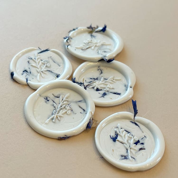 "Dried Cornflower Wax Seal Stickers Pack of 10" - Wax Seals in white by Eva Tadros