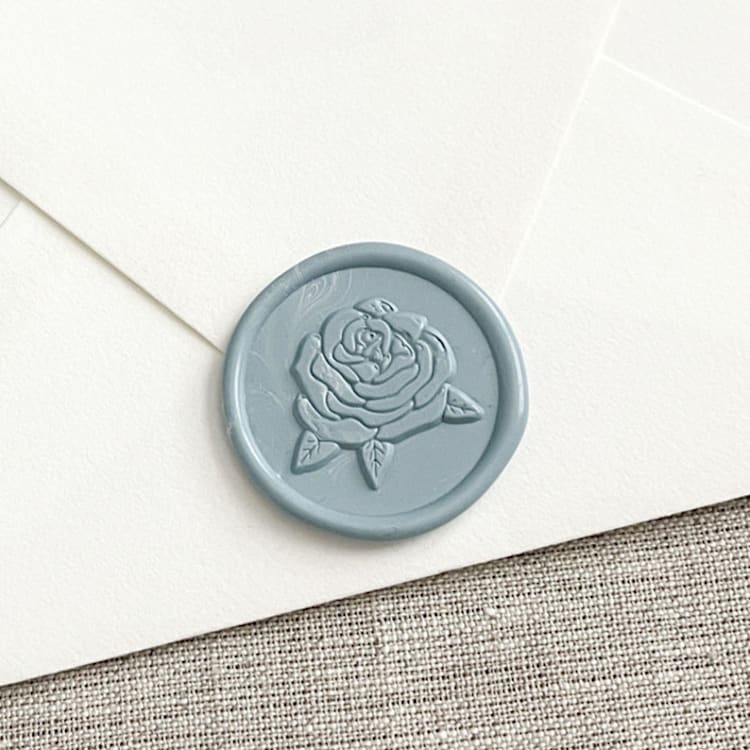 "Rose self-adhesive wax seal in dusty blue | Set of 10" - Wax Seals in blue by Orchid Studio