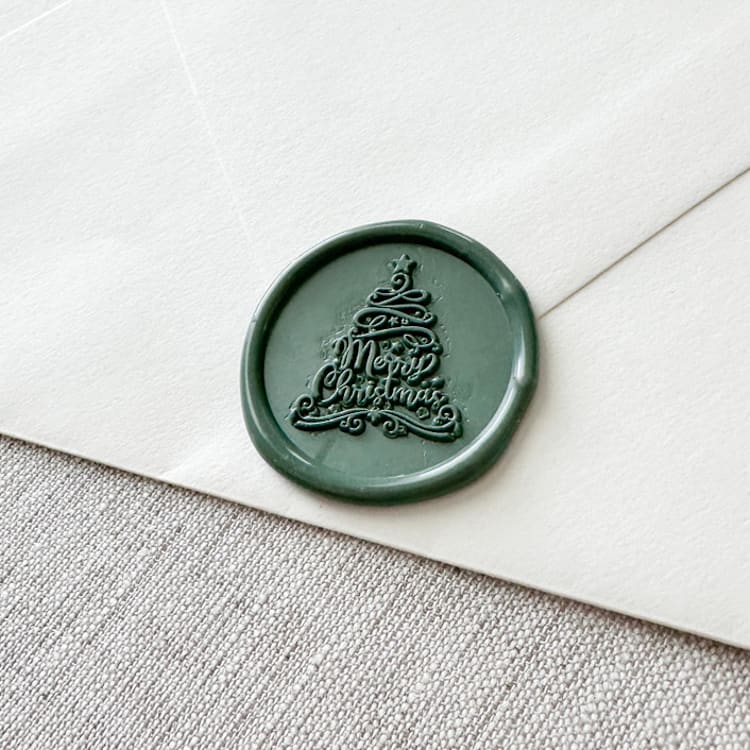 "Olive Green "Merry Christmas" Tree Calligraphy wax seal sticker | Set of 10" - Wax Seals in green by Orchid Studio