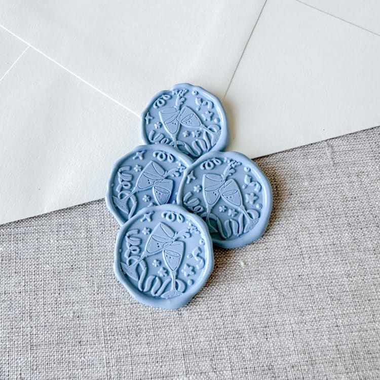 "Dusty Blue celebration wax seal stickers - Champagne toast | Set of 10" - Wax Seals in blue by Orchid Studio