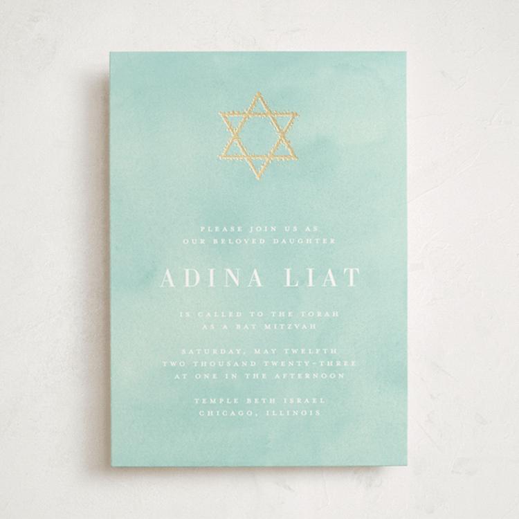 "Graceful" - Mitzvah Invitations in Aquamarine by Julia Hall - Front