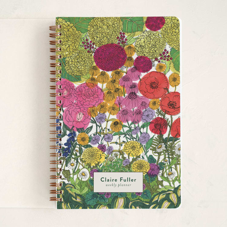 "Flower Hour" - Notebook in Garden Green by Janie Allen - Front