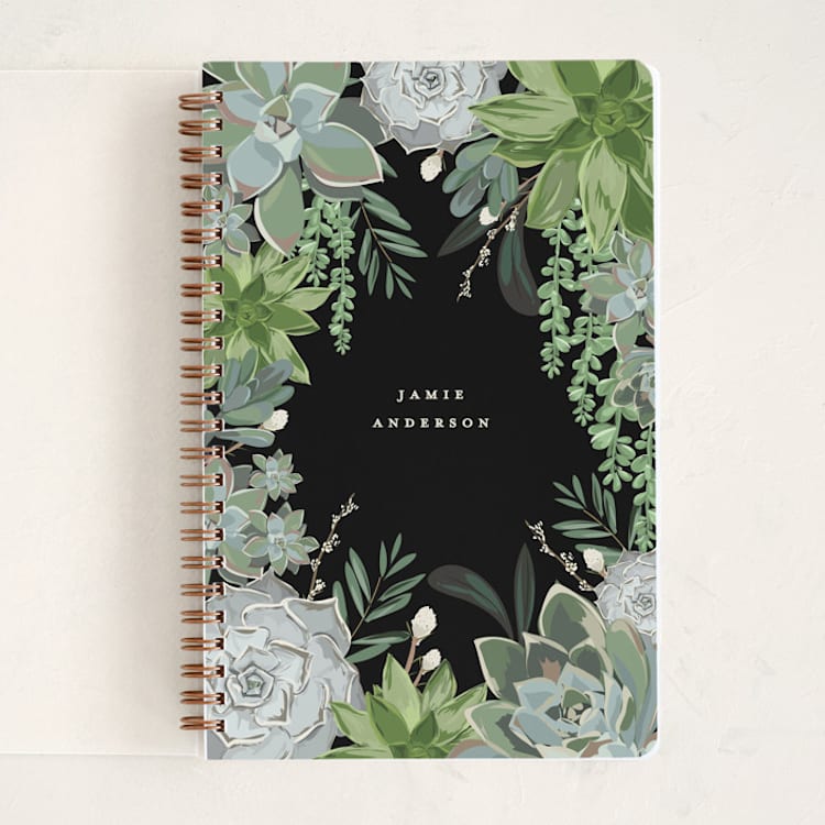 "Wild Succulents" - Notebook in Midnight by Susan Moyal - Front
