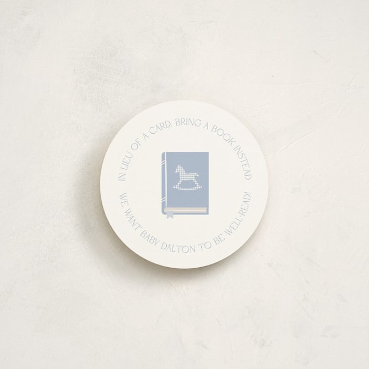 "Gingham Rockinghorse" - Novelty Enclosure Cards in Baby Blue by Olivia Raufman - Front